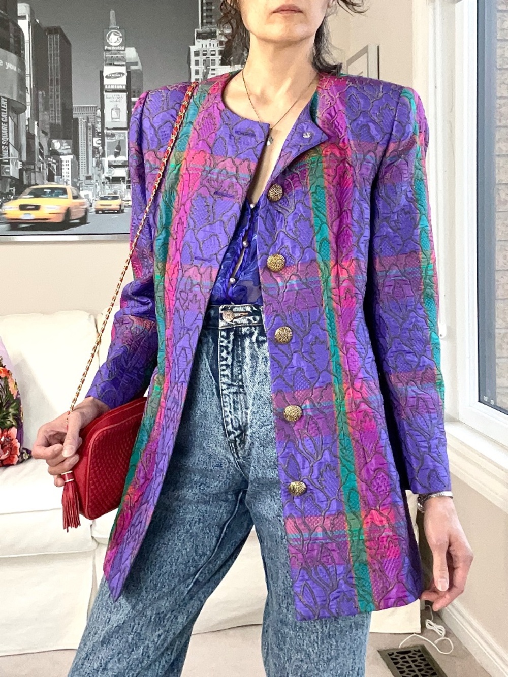 Vintage plaid with metallic design blazer